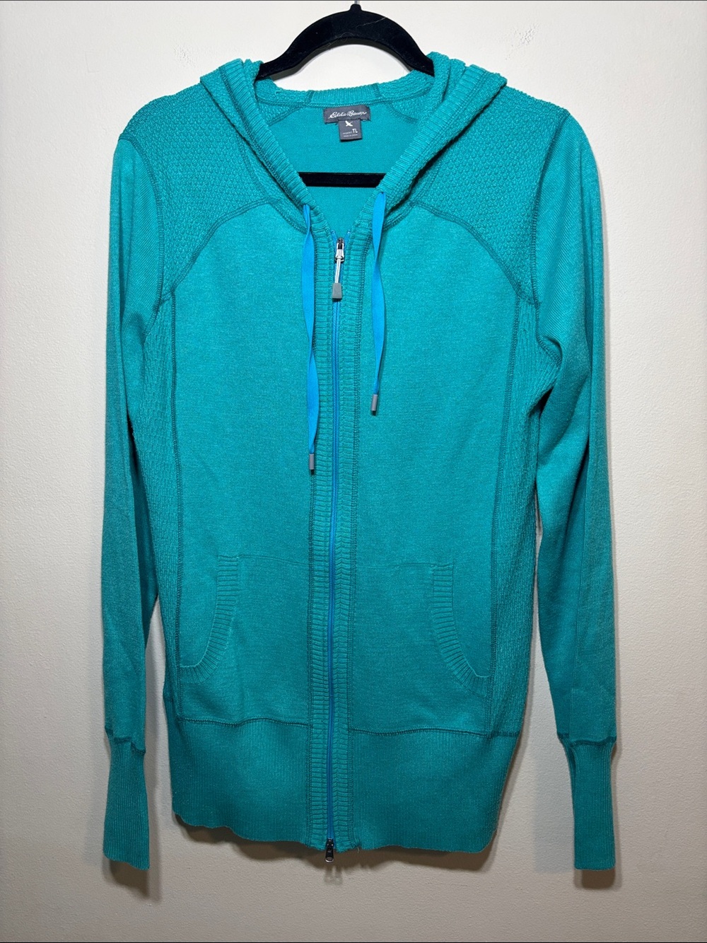 Eddie Bauer Teal Full-Zip Hooded Knit Sweater